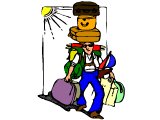Man carrying a huge pile of luggage
